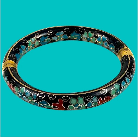 Jewelry - Black Turquoise Cloisonne Floral Bangel Bracelet